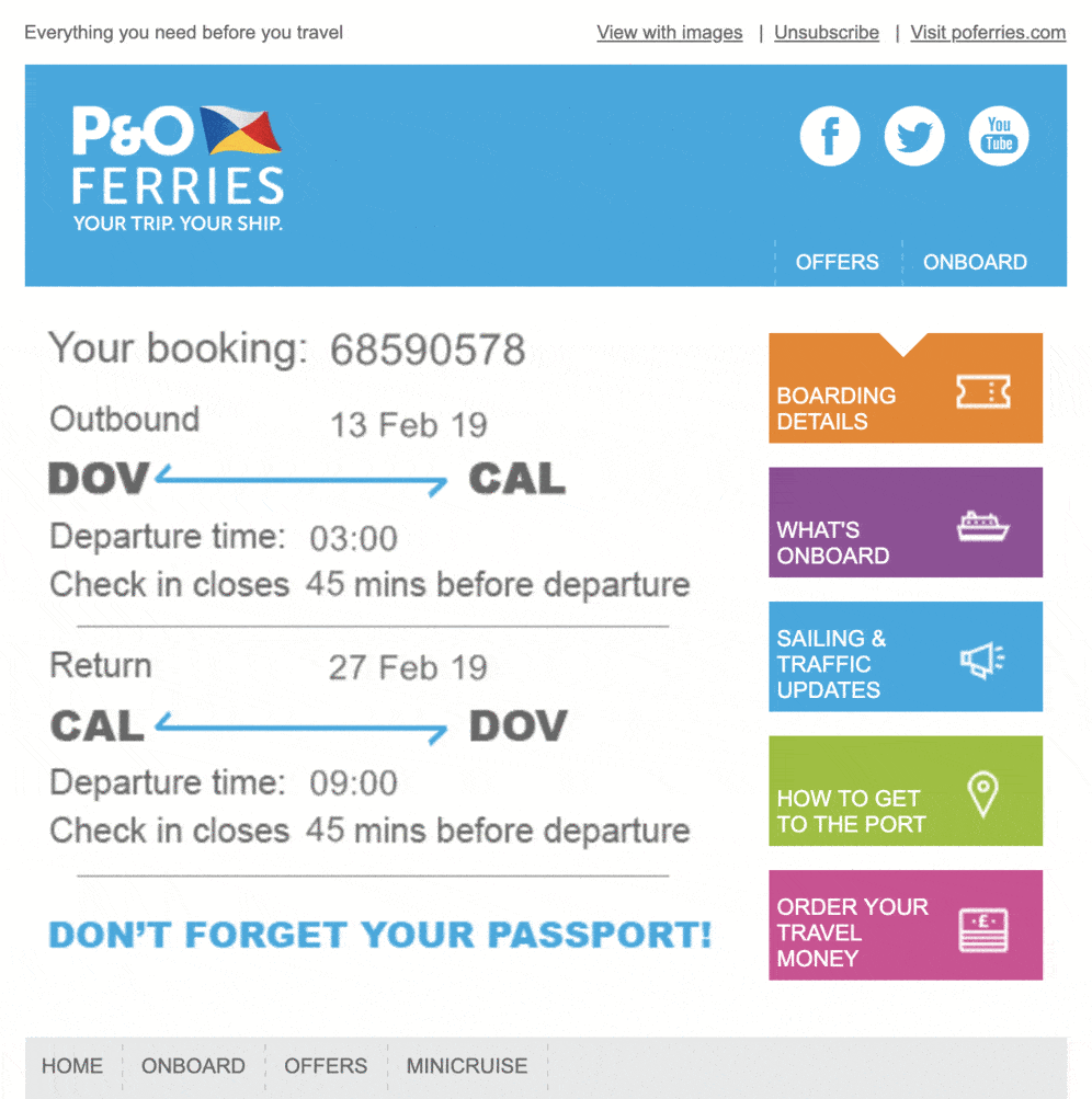 Pre-travel email with live twitter and lots of personalized content