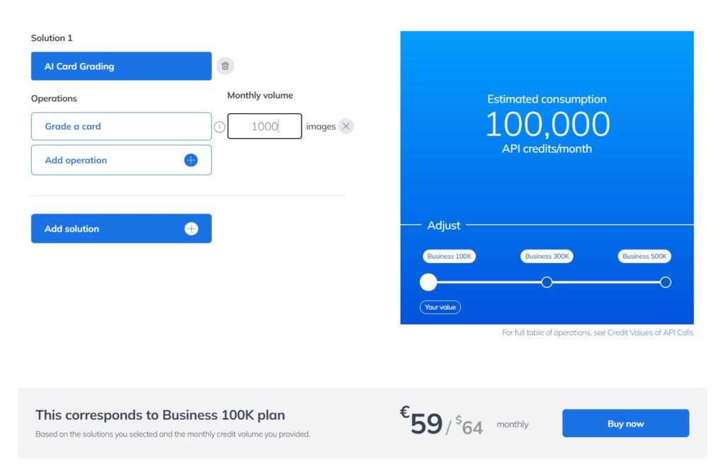 Credit consumption calculator in Ximilar App.