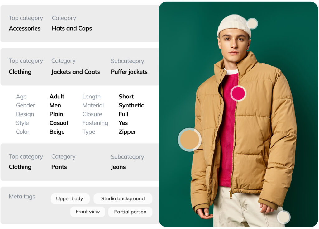 Fashion visual search integrates apparel detection, fashion recognition, deep tagging, and colour extraction with fashion visual search to maximize the potential of your fashion collection.