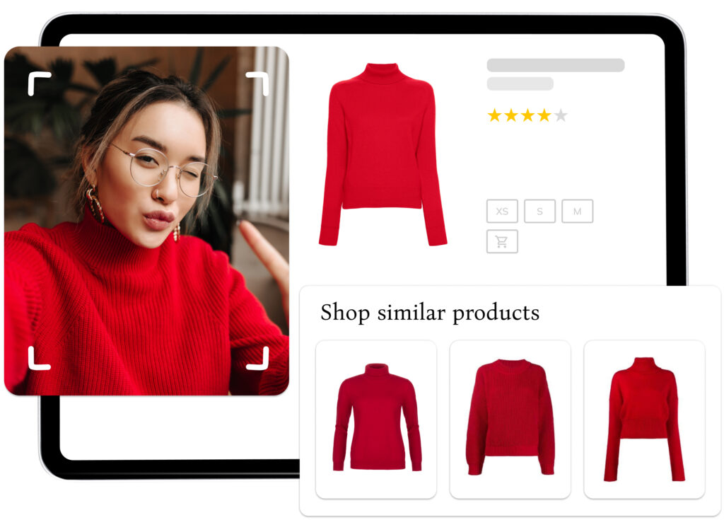 Visual search recommends similar fashion apparel based purely on cuts, shapes, textures, materials, colours, prints, or patterns.