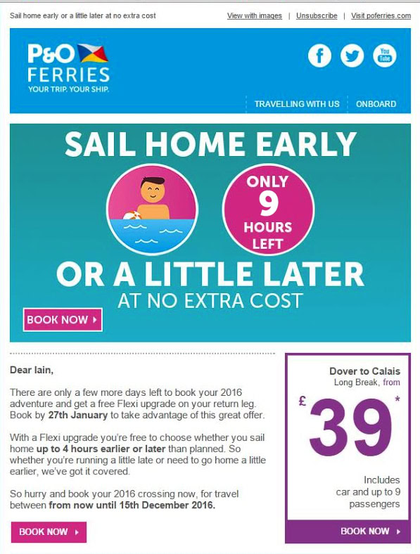 Live countdown in travel email
