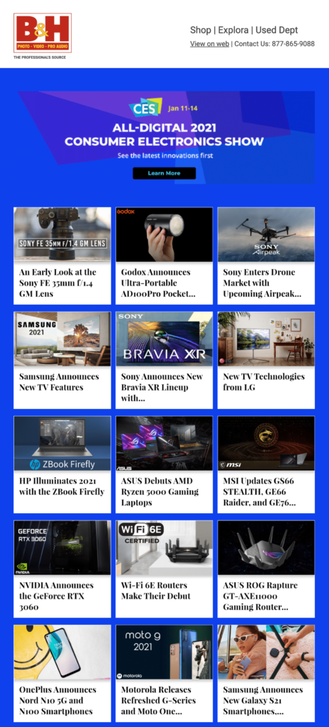 B&H Photo automated articles in email
