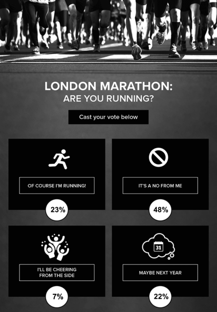 A live poll in email for the London Marathon