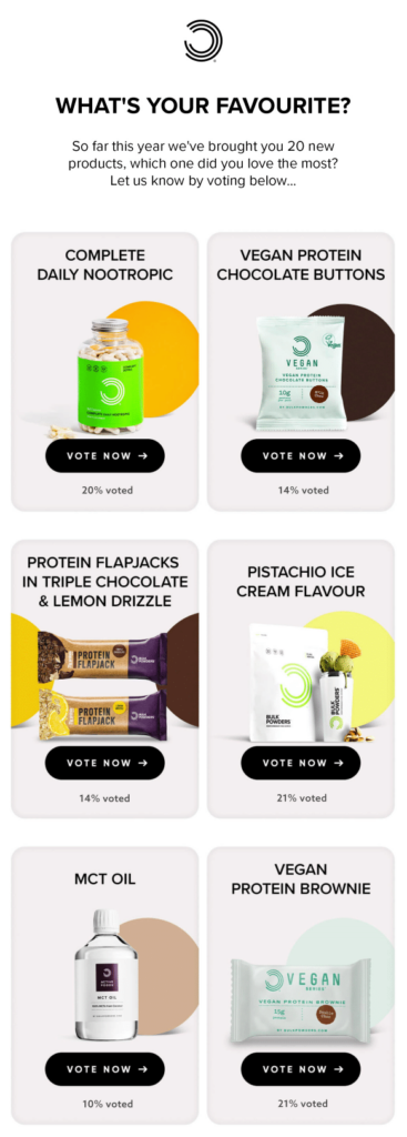 Bulk powders new product live poll in email