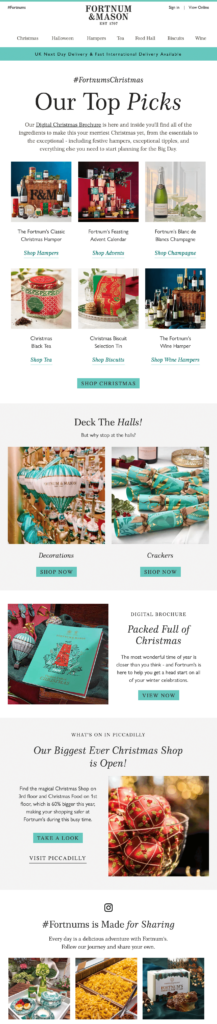 Fortnum & Mason Live Instagram in Email