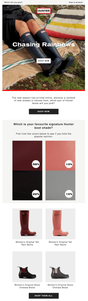 Hunter Boots live poll in email