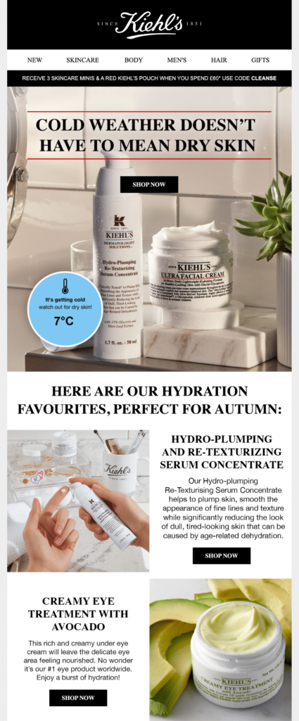 Kiehl's live weather in email