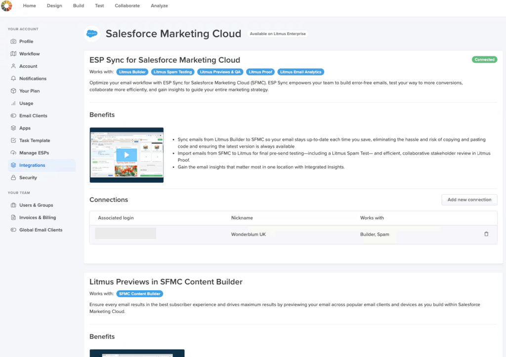 Screenshot of the Litmus integration with Salesforce Marketing Cloud in Litmus