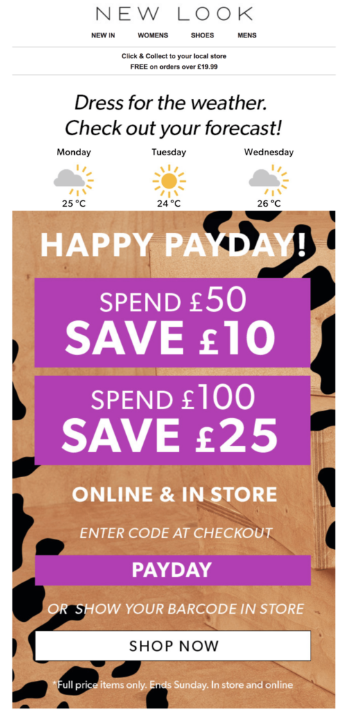Shop the weather from email - live weather forecast in email