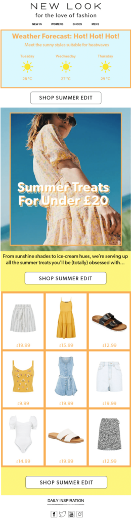 Live weather forecast in fashion email