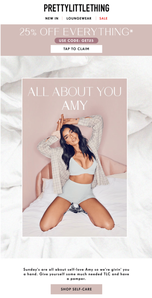 PrettyLittleThing personalized image in email