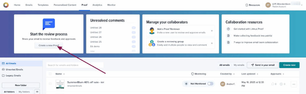 Screenshot of how to collaborate in Litmus Proof