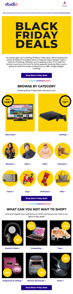 Live poll in Black Friday email