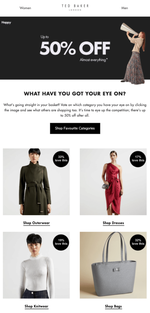 Ted Baker launch Black Friday with a live poll in email