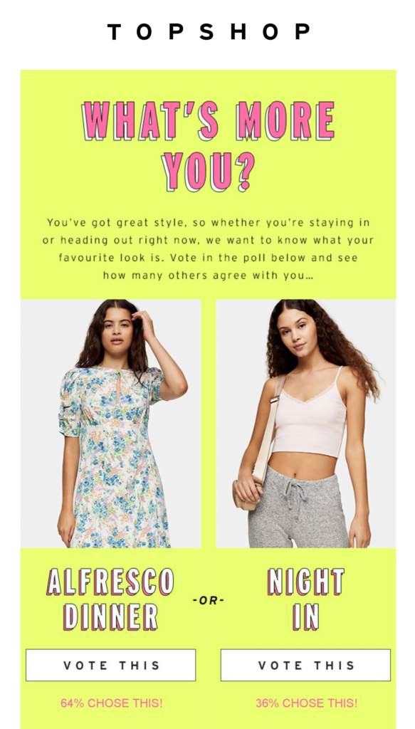 Top shop live poll in email