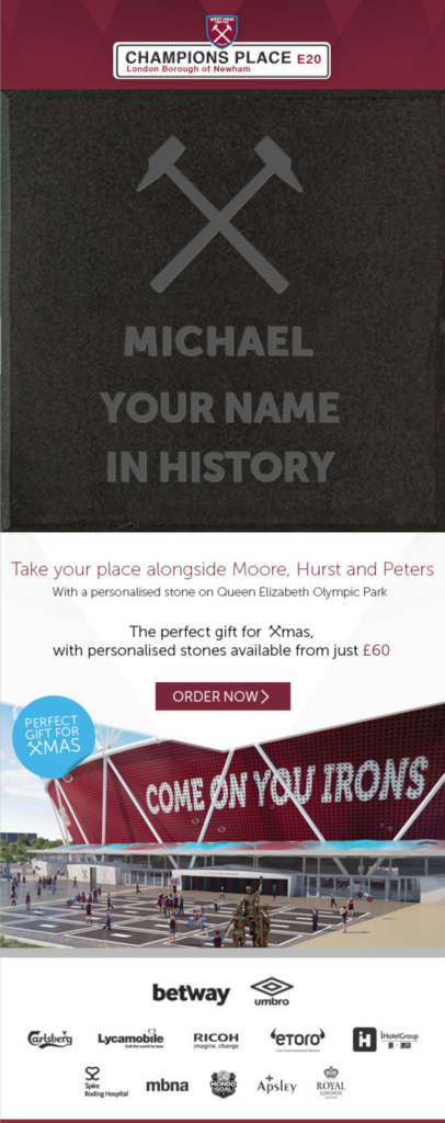Personalized image in West Ham United email